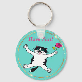 Chaveiro Cat Lover Tuxedo Cat se diverte
