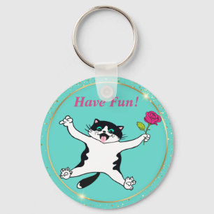 Chaveiro Cat Lover Tuxedo Cat se diverte