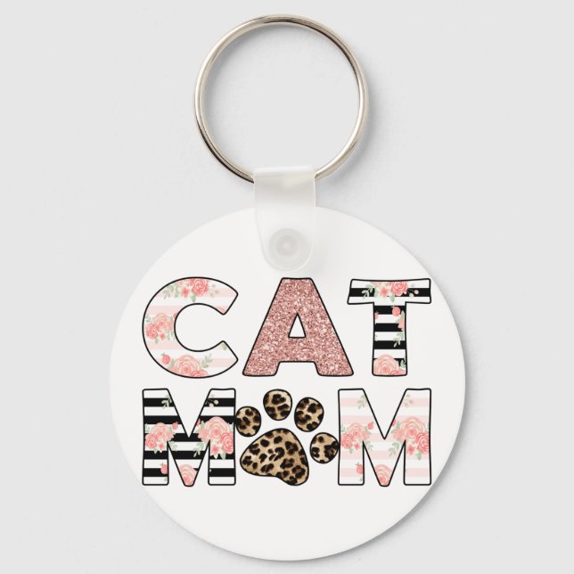 Chaveiro Cat Mãe Rosa Floral e Leopardo (Frente)