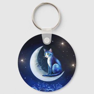 Chaveiro Cat on Crescent Moon Blue Cat 773