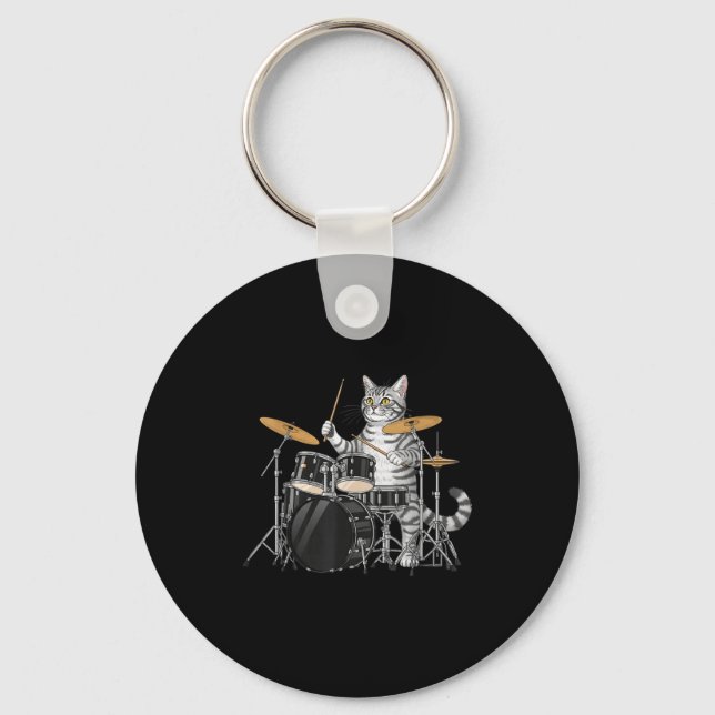 Chaveiro Cat Playing Drums Drumset Drumkit Drumming Drum Dr (Frente)
