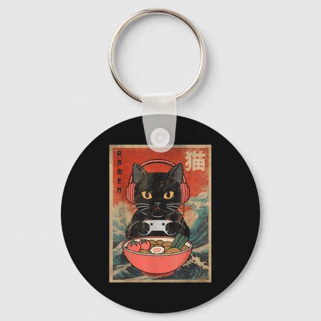 Chaveiro Cat Ramen Japanese Funny Graphic Kawaii Anime  (Frente)