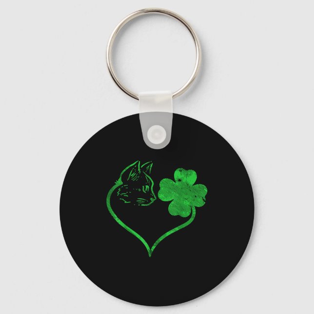 Chaveiro Cat Silhouette Shamrock St Patricks Day Kitten Lov (Frente)
