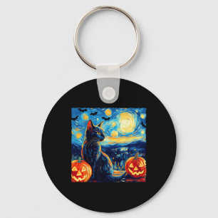 Chaveiro Cat Starry Night Van Gogh Cat Bats Pumpkins