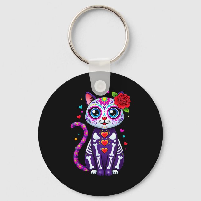 Chaveiro Cat Sugar Skull Cute Cat For Cat Lover Cat-m  (Frente)