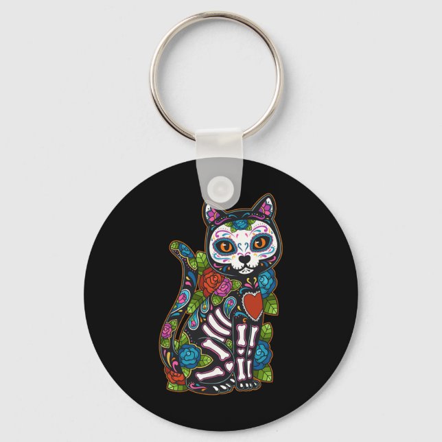 Chaveiro Cat Sugar Skull México Calavera Dia De Los Muertos (Frente)