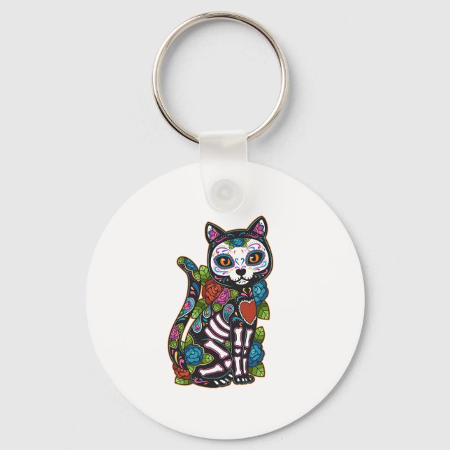 Chaveiro Cat Sugar Skull México Calavera Dia De Los Muertos (Frente)