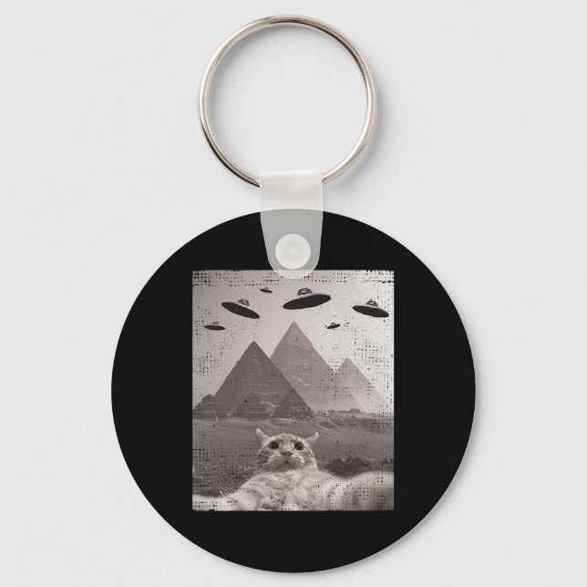 Chaveiro Cat Ufo Meme - Gato Engraçado Selfie Com Ufos (Frente)