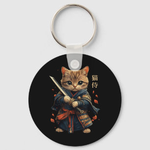 Chaveiro Cat Warrior Japonês Samurai Cat Tattoo Kawaii Nin