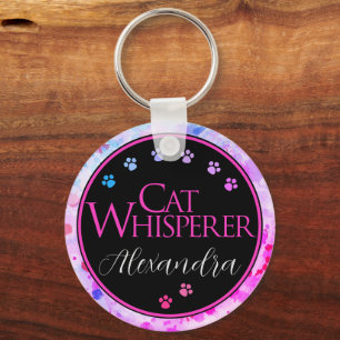 Chaveiro Cat Whisperer Colorful Tie Dye Rosa divertido dize