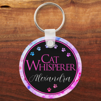 Chaveiro Cat Whisperer Colorful Tie Dye Rosa divertido dize