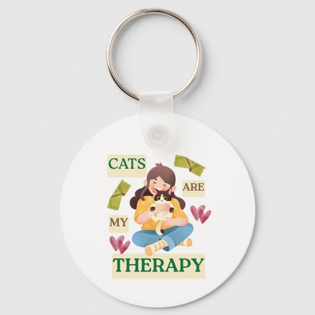 Chaveiro Cats Are My Therapy – Cute Cat Lover Design  (Frente)