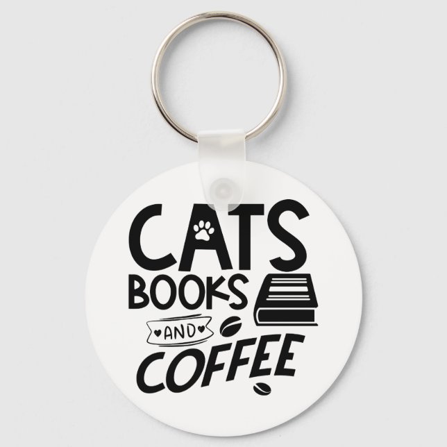 Chaveiro Cats Books Typografia Café Bookworm Dizendo (Frente)