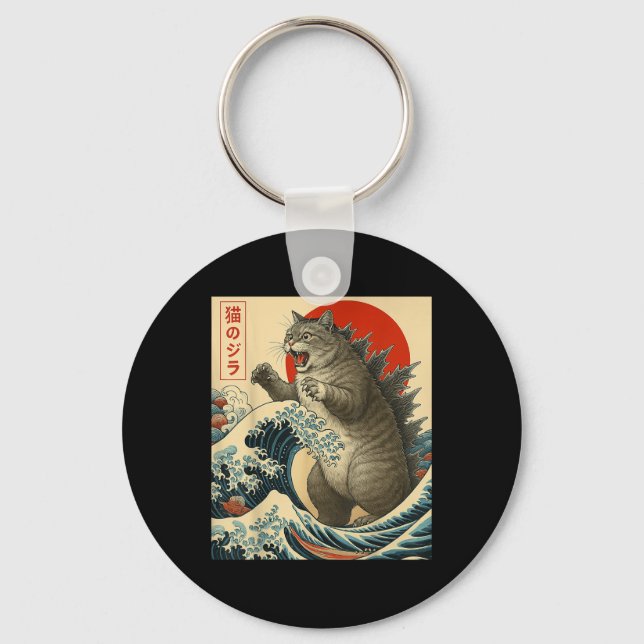 Chaveiro Catzilla Cat Arte Japonesa Bonita presentes Para H (Frente)