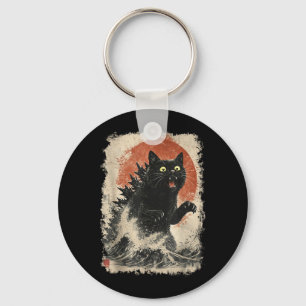 Chaveiro Catzilla Gato Arte Japonês Engraçado para Homens M