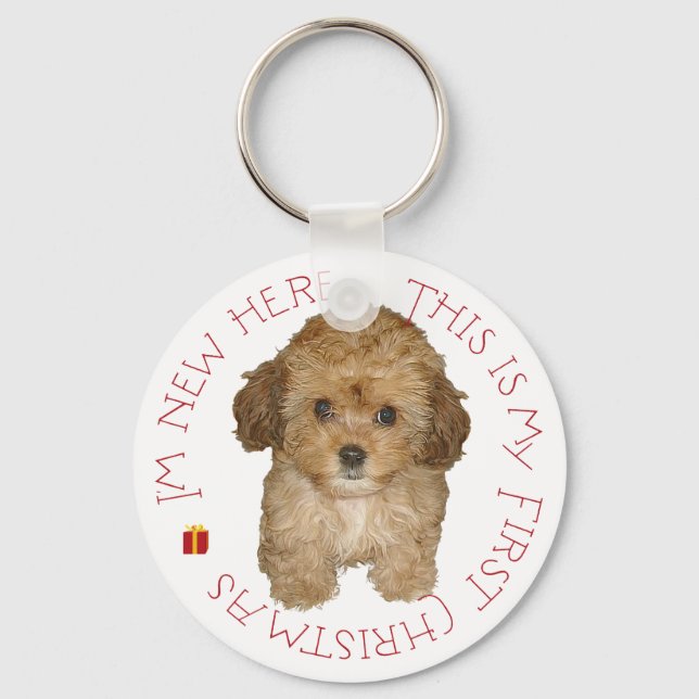 Chaveiro Cavachon Puppy First Christmas (Frente)