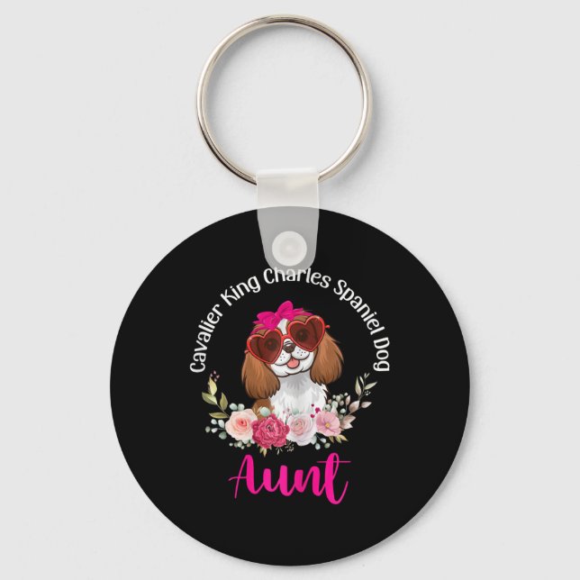 Chaveiro Cavalier King Charles Spaniel Cachorro Tia Floral  (Frente)