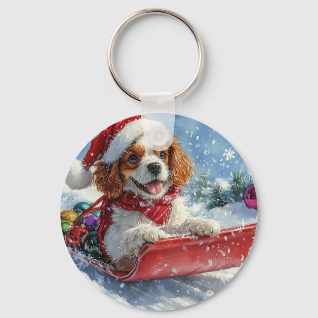Chaveiro Cavalier King Charles Spaniel Trenó de Natal (Frente)