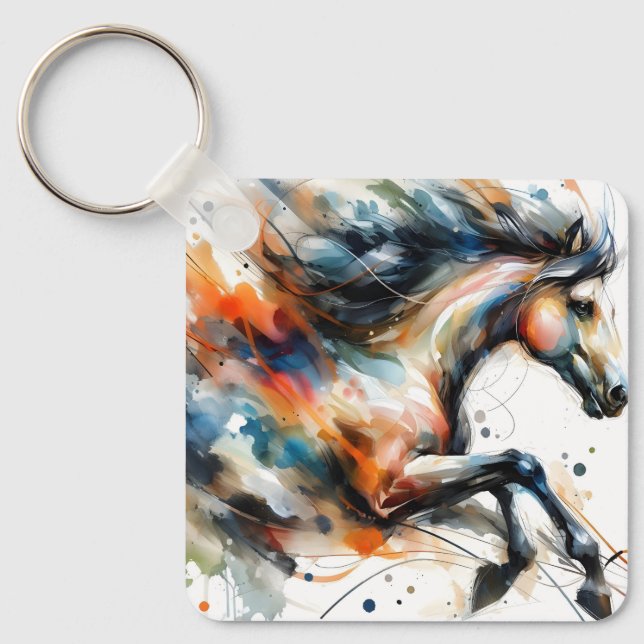 Chaveiro Cavalo a Correr em Aquarela Abstrata (Frente)