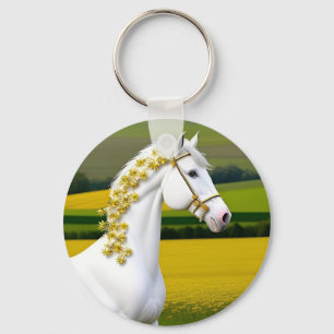 Chaveiro Cavalo Branco Com Grinalda Floral