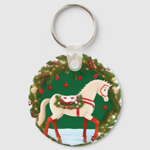 Chaveiro Cavalo Branco de Natal com Grinalda Festiva