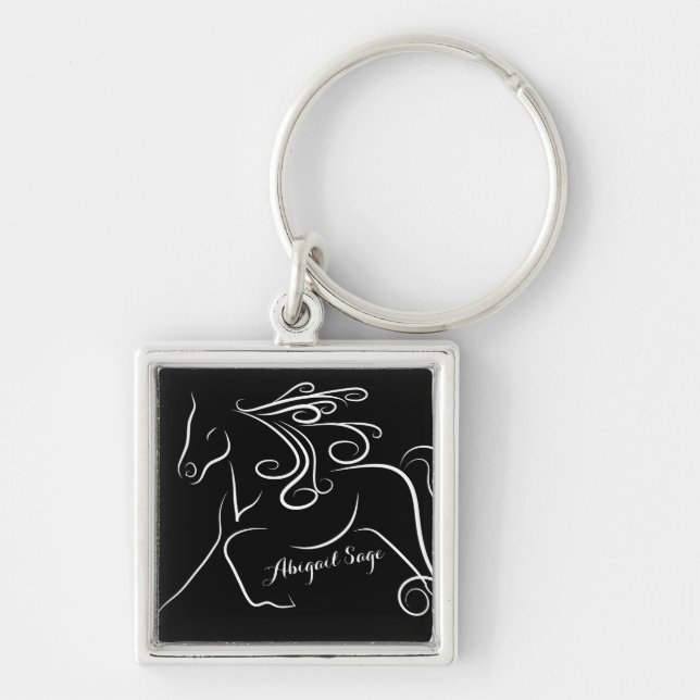 Chaveiro Cavalo branco preto bonito personalizado da (Frente)