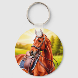 Chaveiro Cavalo Castanho Elegante com Sela