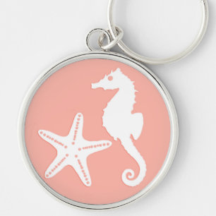 Chaveiro Cavalo-da-costa e estrelas-do-mar - Cor-de-rosa-cl