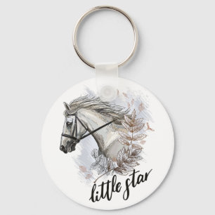 Chaveiro Cavalo de desenho manual com plantas em saco