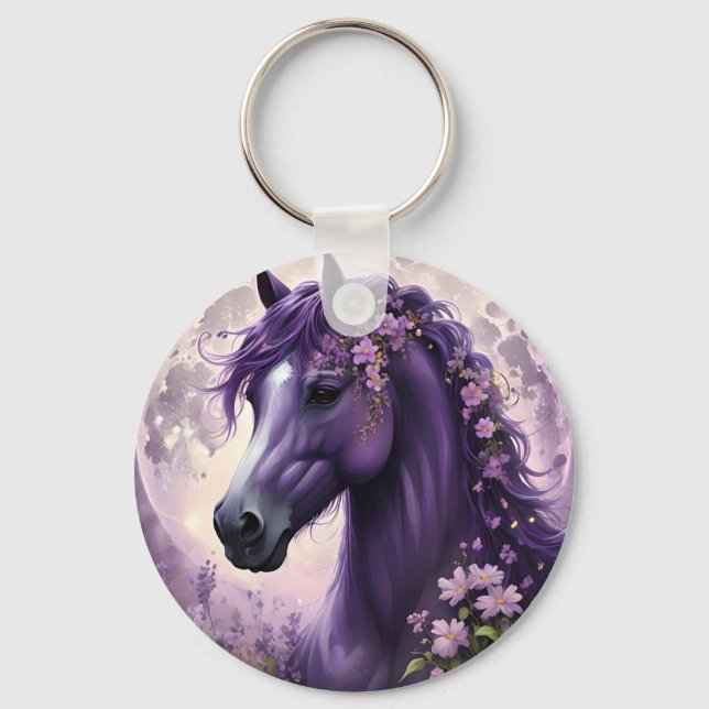 Chaveiro Cavalo de Fantasia Roxo Com Mão De Flor, (Frente)