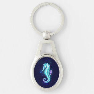 Chaveiro Cavalo de Gelo Cristal em Fundo Azul