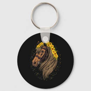 Chaveiro Cavalo de girassol Retrato Cowgirl Equestrian Hors