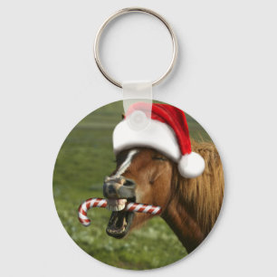 Chaveiro Cavalo de Natal engraçado com o chapéu de Papai No