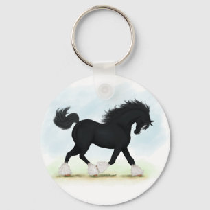 Chaveiro Cavalo de Shire Negro com Blaze e Meias
