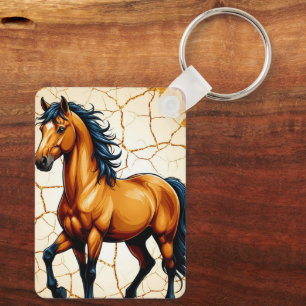 Chaveiro Cavalo Dourado Com Crina Preta Fluindo