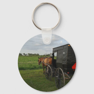 Chaveiro Cavalo e carrinho de Amish no por do sol