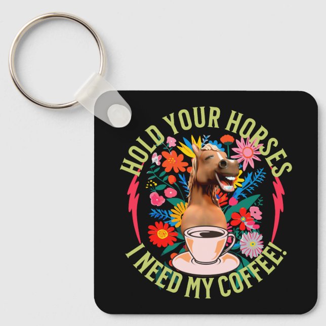 Chaveiro Cavalo Engraçado Humor de Amante de Café (Frente)