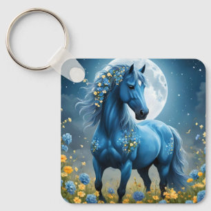 Chaveiro Cavalo Fantasia Floral Azul,