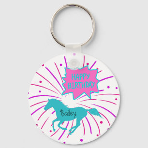 Chaveiro Cavalo Feliz Aniversário Rosa Roxo Turquesa