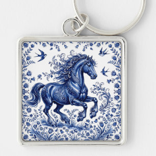 Chaveiro Cavalo Frísio em Prado no Estilo Delftware de Delf