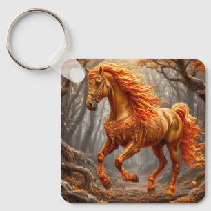 Chaveiro Cavalo Laranja Majestoso na Floresta de Outono