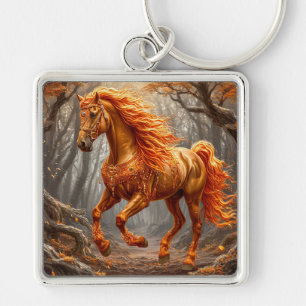 Chaveiro Cavalo Laranja Majestoso na Floresta de Outono
