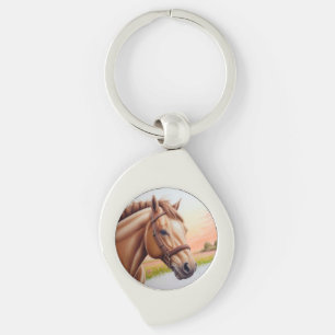 Chaveiro Cavalo Majestoso de Pé em Prado Vibrante