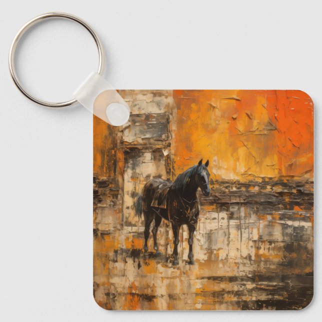 Chaveiro Cavalo Majestoso em Abstrato Sunset (Frente)
