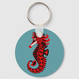 Chaveiro Cavalo-marinho vermelho e preto
