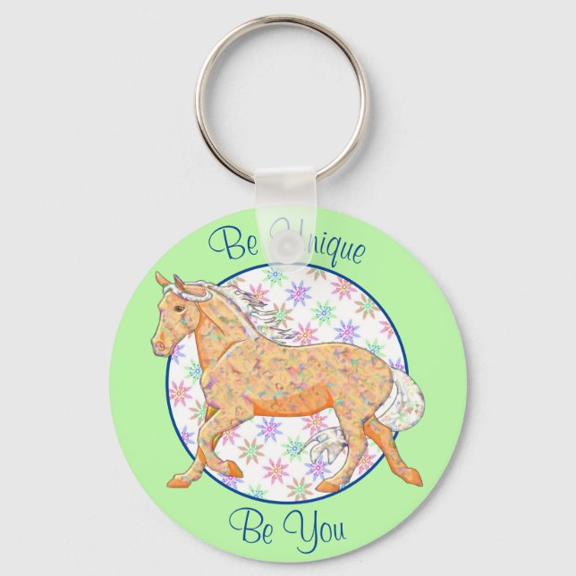 Chaveiro Cavalo Palomino Laranja (rosa/verde) (Frente)