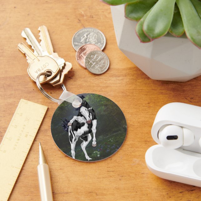 Chaveiro Cavalo preto e branco com face careca sobre pintur (Mesa)