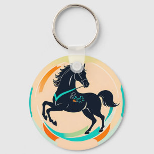 Chaveiro Cavalo Preto em um Fundo Colorido