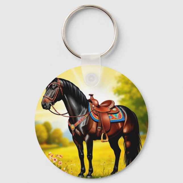 Chaveiro Cavalo Preto Majestoso Com Sela (Frente)