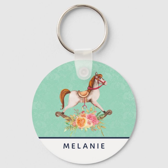 Chaveiro Cavalo Rocking Vintage com Buquê Floral (Frente)